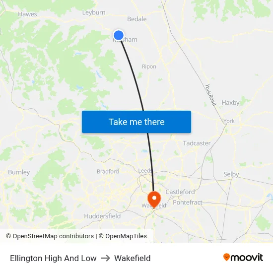 Ellington High And Low to Wakefield map