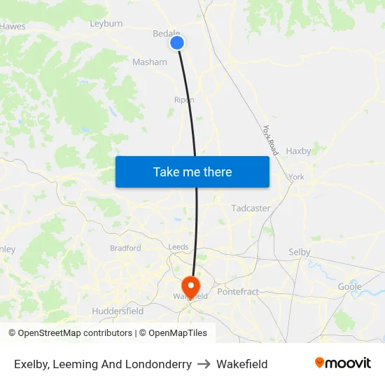 Exelby, Leeming And Londonderry to Wakefield map