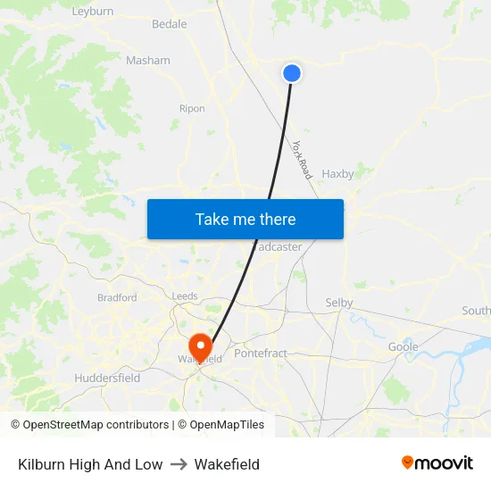 Kilburn High And Low to Wakefield map