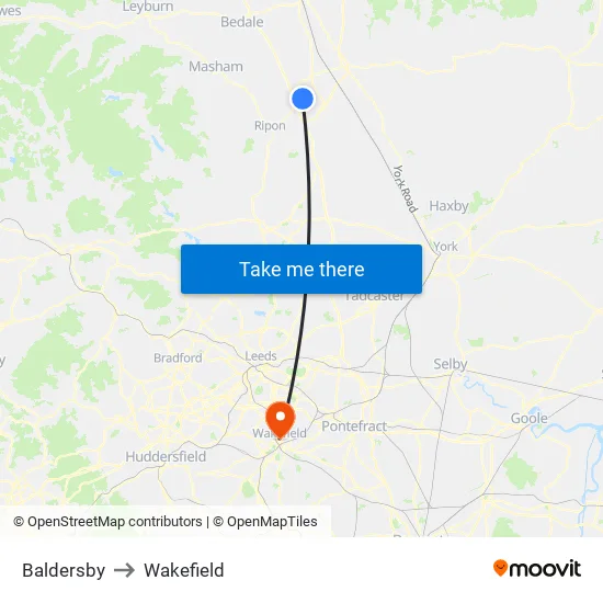 Baldersby to Wakefield map