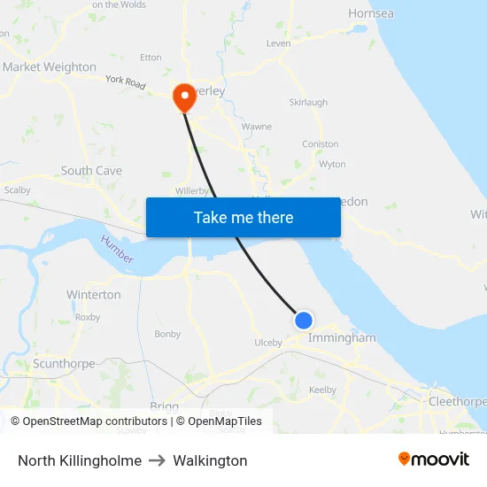 North Killingholme to Walkington map