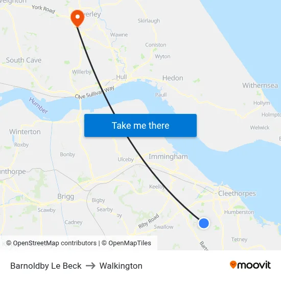 Barnoldby Le Beck to Walkington map