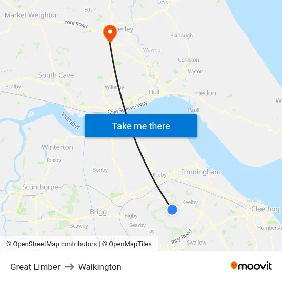 Great Limber to Walkington map