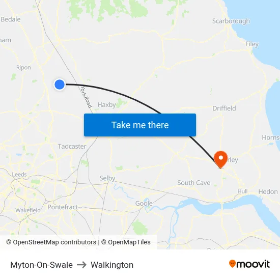 Myton-On-Swale to Walkington map