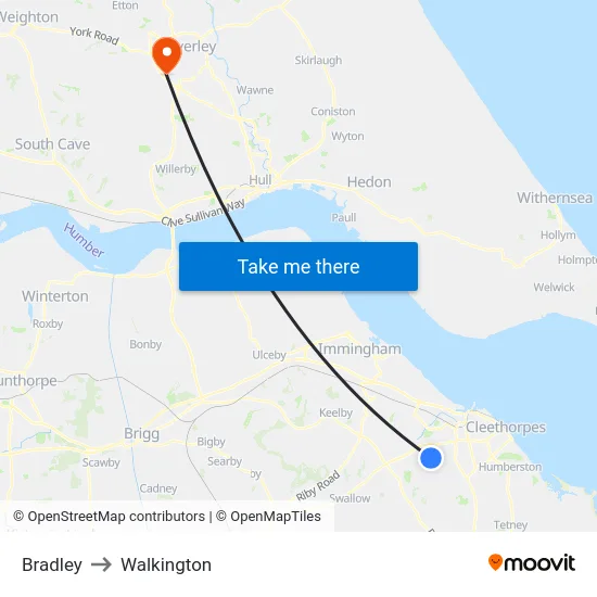 Bradley to Walkington map