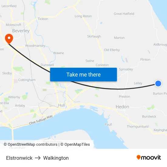 Elstronwick to Walkington map