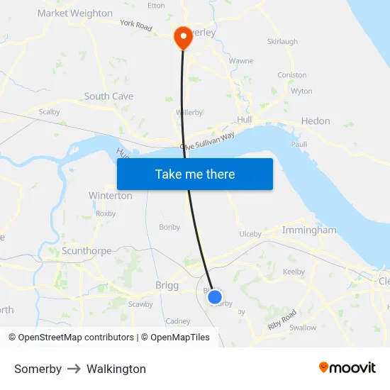 Somerby to Walkington map