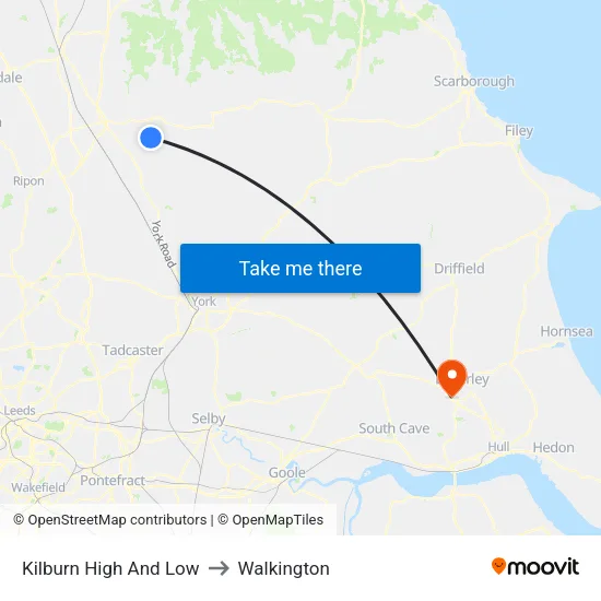 Kilburn High And Low to Walkington map
