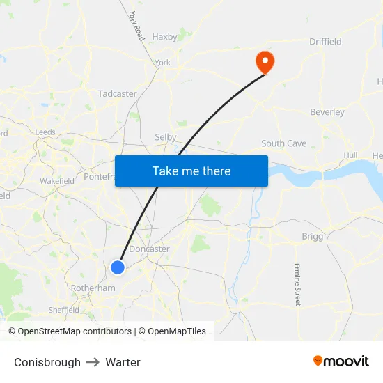 Conisbrough to Warter map