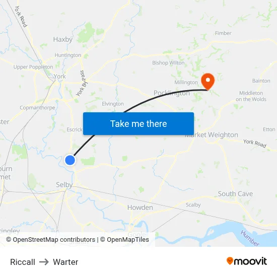 Riccall to Warter map