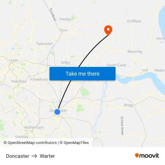 Doncaster to Warter map