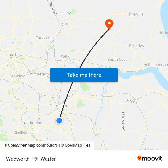 Wadworth to Warter map
