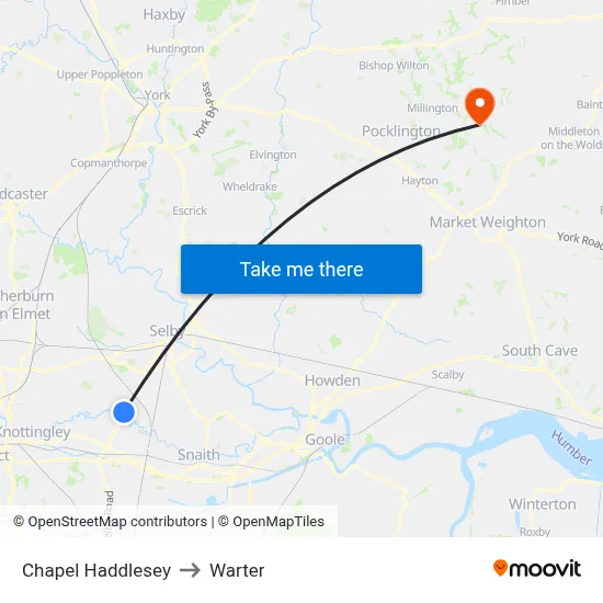 Chapel Haddlesey to Warter map