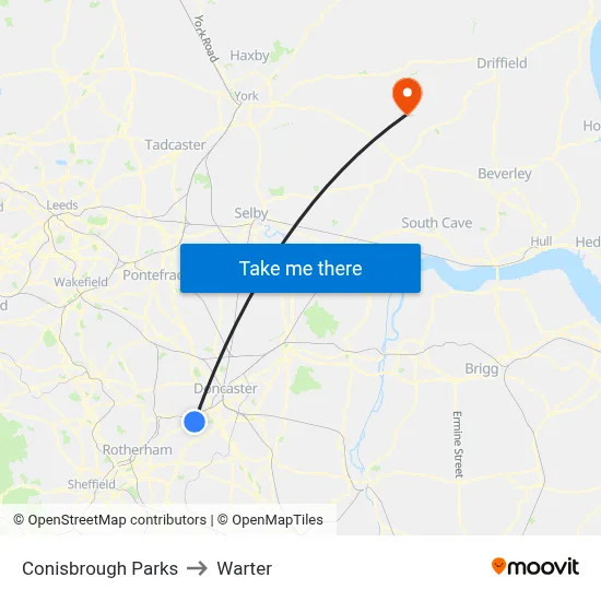 Conisbrough Parks to Warter map