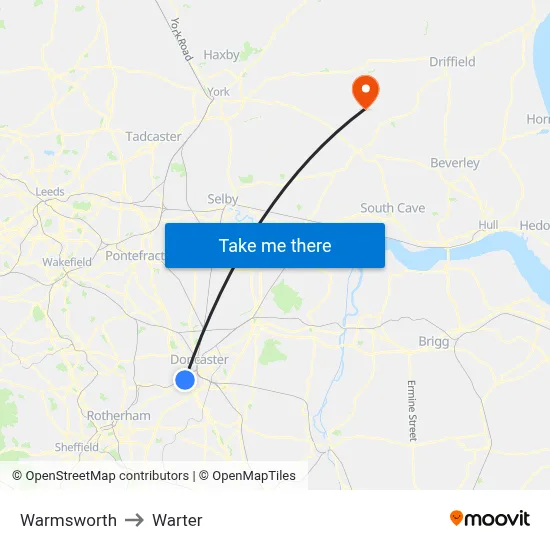 Warmsworth to Warter map