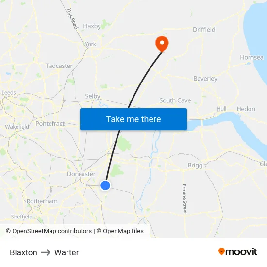 Blaxton to Warter map