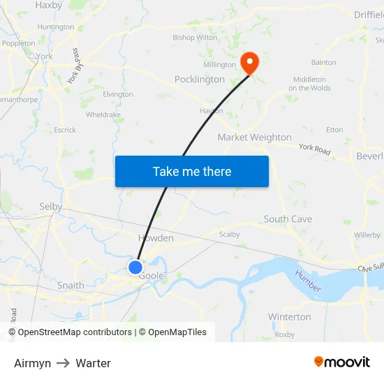 Airmyn to Warter map