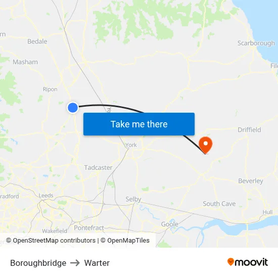 Boroughbridge to Warter map