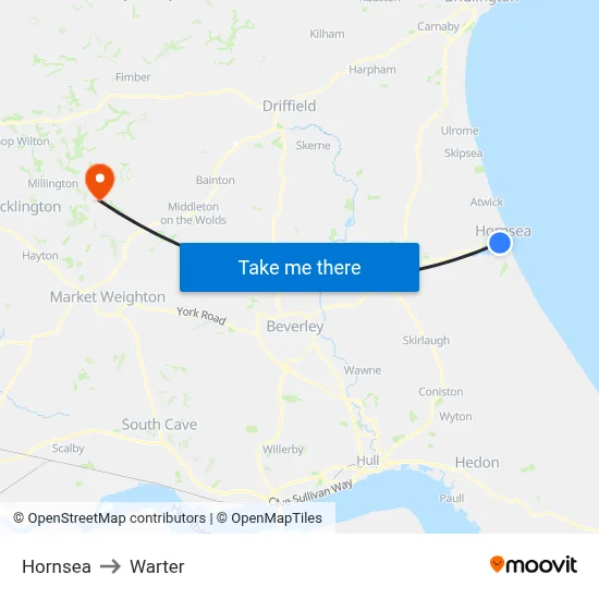 Hornsea to Warter map