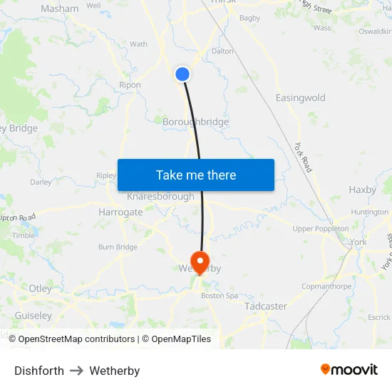 Dishforth to Wetherby map