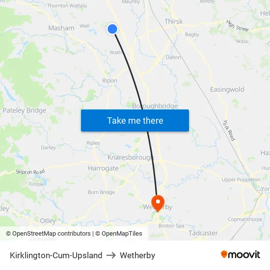Kirklington-Cum-Upsland to Wetherby map