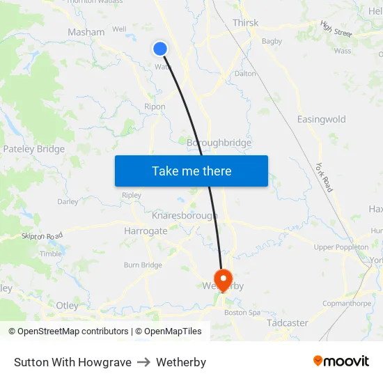 Sutton With Howgrave to Wetherby map