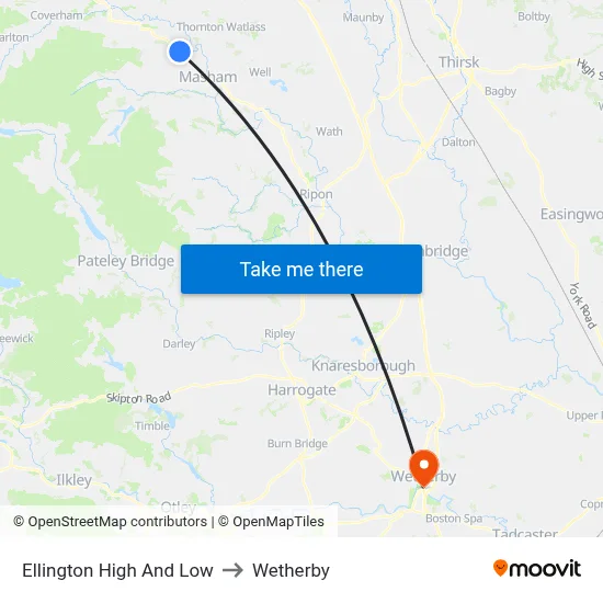 Ellington High And Low to Wetherby map