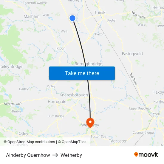 Ainderby Quernhow to Wetherby map
