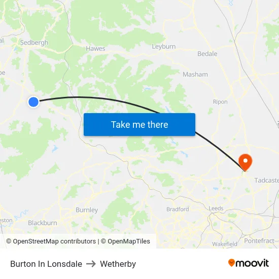Burton In Lonsdale to Wetherby map