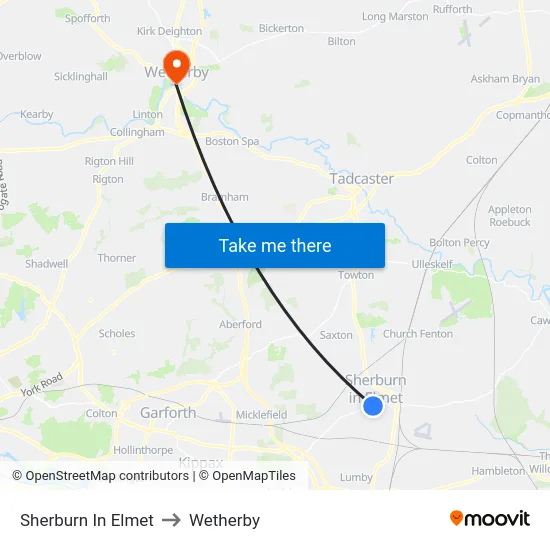 Sherburn In Elmet to Wetherby map