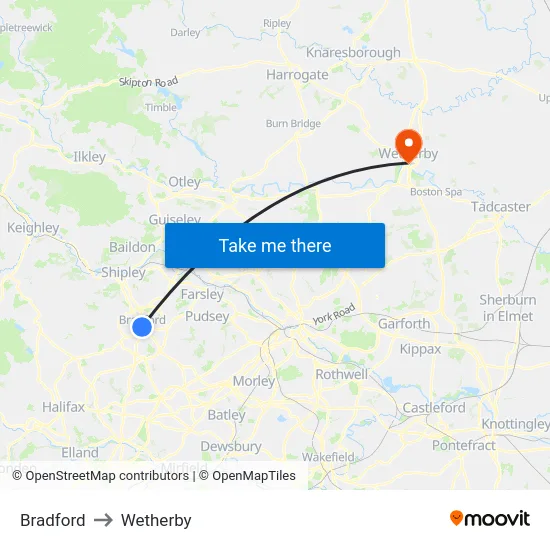 Bradford to Wetherby map