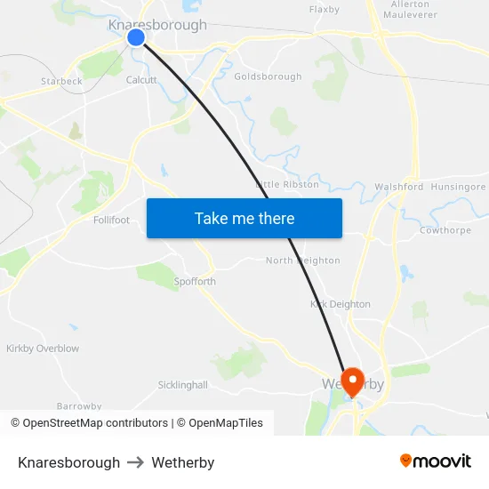 Knaresborough to Wetherby map