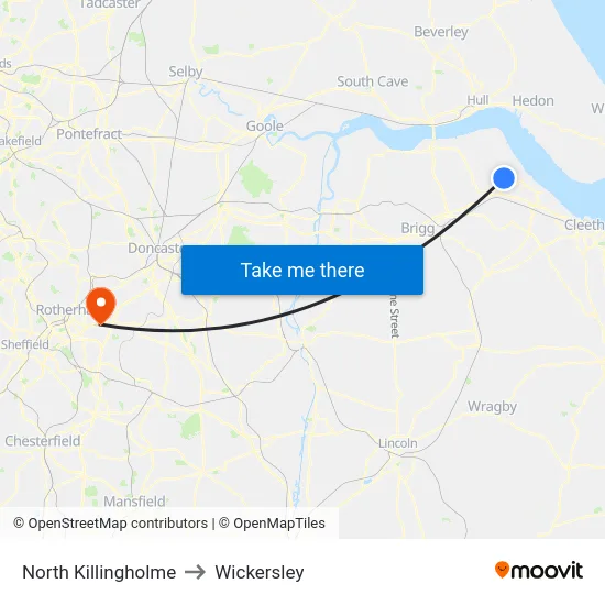 North Killingholme to Wickersley map