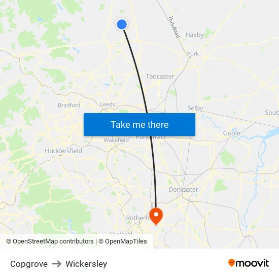 Copgrove to Wickersley map
