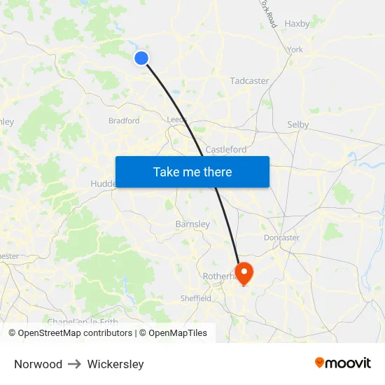 Norwood to Wickersley map