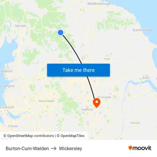 Burton-Cum-Walden to Wickersley map