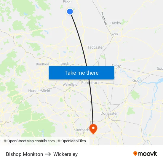 Bishop Monkton to Wickersley map