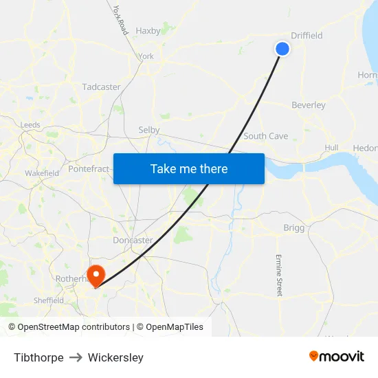 Tibthorpe to Wickersley map