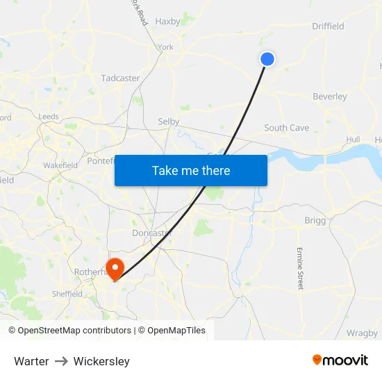 Warter to Wickersley map
