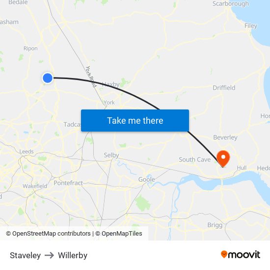 Staveley to Willerby map