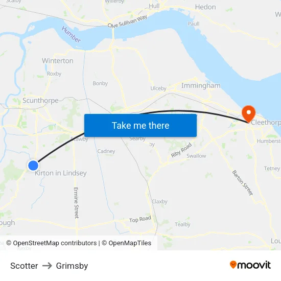 Scotter to Grimsby map