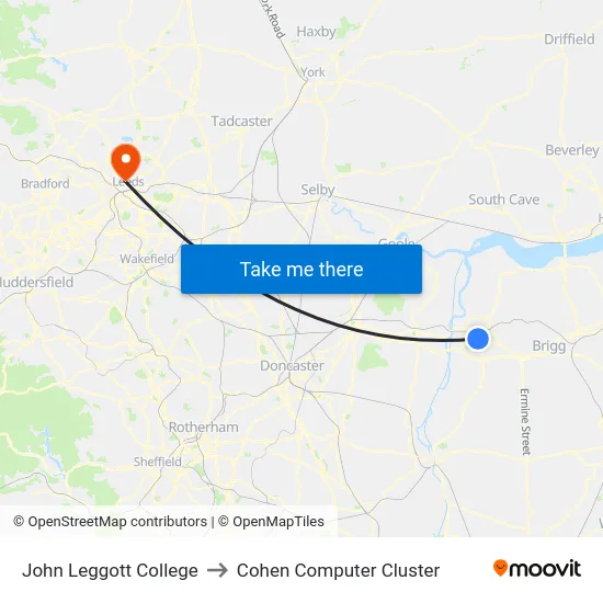 John Leggott College to Cohen Computer Cluster map