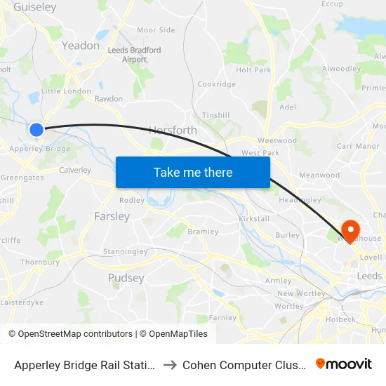 Apperley Bridge Rail Station to Cohen Computer Cluster map