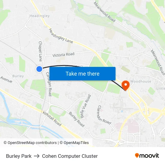 Burley Park to Cohen Computer Cluster map