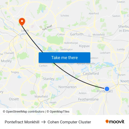 Pontefract Monkhill to Cohen Computer Cluster map