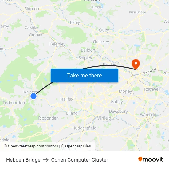 Hebden Bridge to Cohen Computer Cluster map