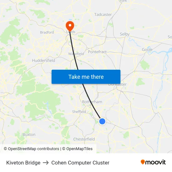 Kiveton Bridge to Cohen Computer Cluster map