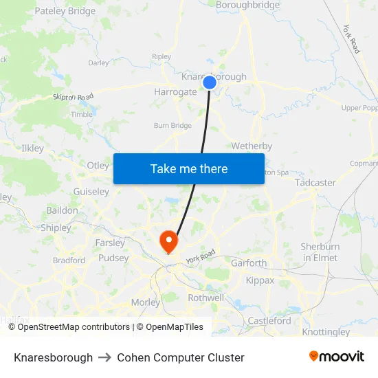 Knaresborough to Cohen Computer Cluster map