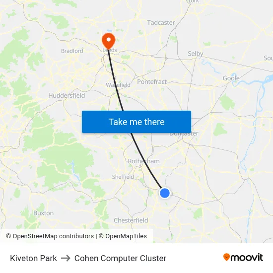 Kiveton Park to Cohen Computer Cluster map