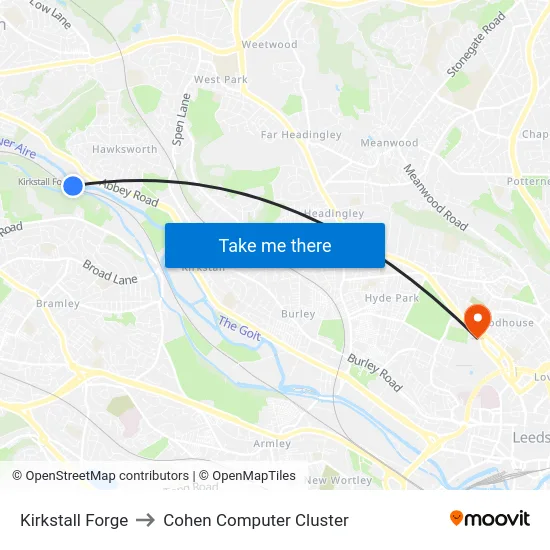 Kirkstall Forge to Cohen Computer Cluster map